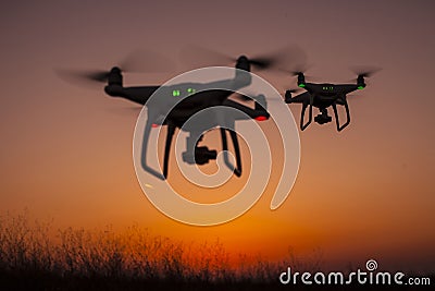 Two drones in the sky Stock Photo