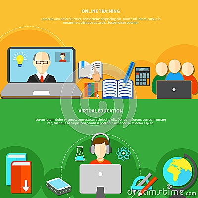 Two E Learning Banner Set Vector Illustration