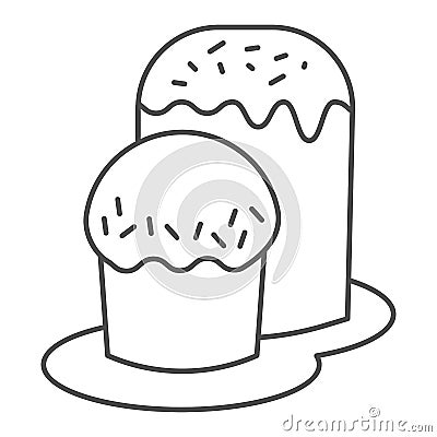 Two Easter bread on plate thin line icon. Traditional Paschal dessert outline style pictogram on white background Vector Illustration