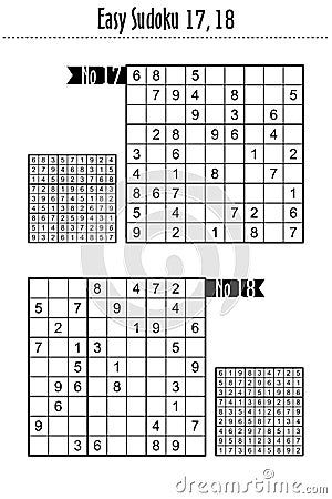 Two easy level sudoku puzzles, No 17 and No 18 Vector Illustration