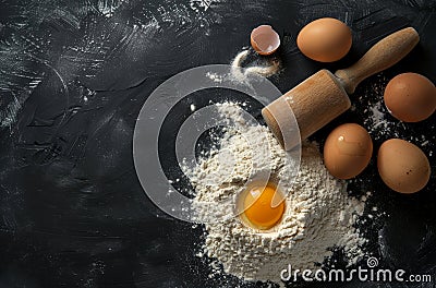 Two Eggs in a Bowl on Black Surface Stock Photo