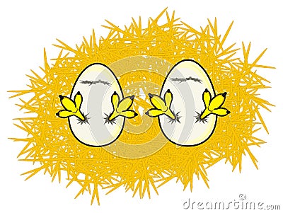 Two eggs in hey Stock Photo