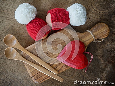 Lovely breakfast with eggs in little Santa hats Stock Photo