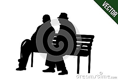 Two elderly people silhouettes sitting on a park bench Vector Illustration