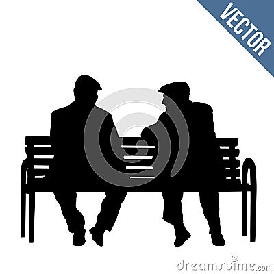 Two elderly people silhouettes sitting on a park bench Vector Illustration