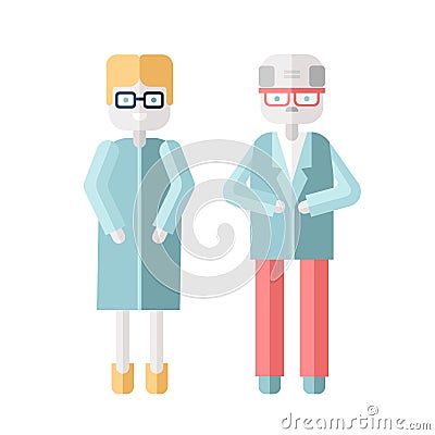 Two elderly personage, a man and a woman. Vector illustration in flat style, isolated on white. Vector Illustration