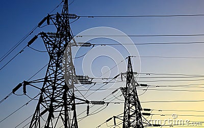 Two electricity pylons Stock Photo