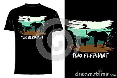 Two elephants retro vintage t-shirt mockup Vector Illustration