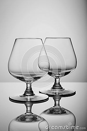 Two empty brandy glasses on white background Stock Photo