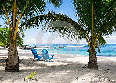 Two empty deckchairs on beach, Upolu Island, Samoa, South Pacific Stock Photo