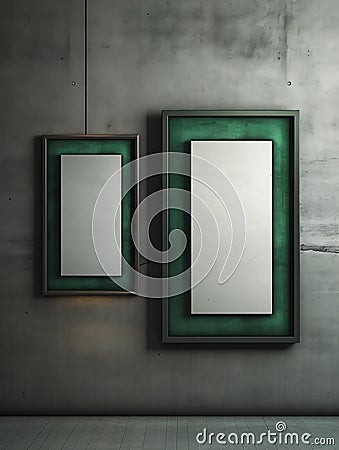 Empty Frames Hanging Wall Next Each Other Green Exquisite Lighti Stock Photo