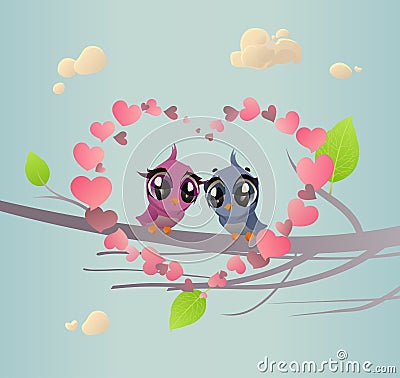 Two Enamoured Birdies Vector Illustration