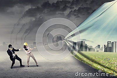 Two engineers try to save environment Stock Photo