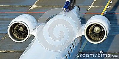 Two engines at the tail of a passenger aircraft Stock Photo