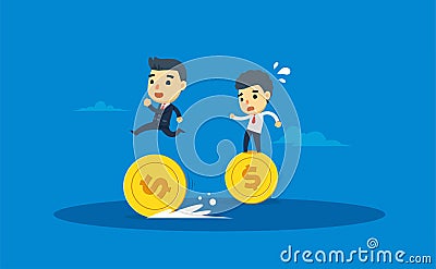 Two entrepreneurs walk by using gold coins. vector illustration Vector Illustration