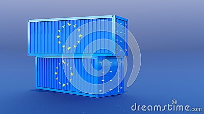Two Europran Union EU cargo shipping containers set stacked on top of each other isolated Europe products market industry Stock Photo