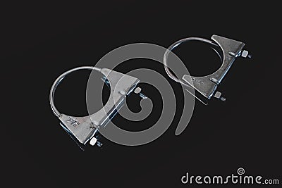 Two exhaust hose clamps isolated on black Stock Photo