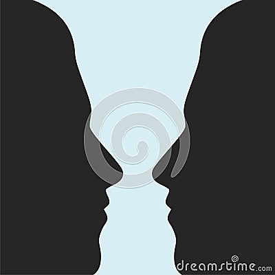 Two face profile view, Optical illusion Vector Illustration