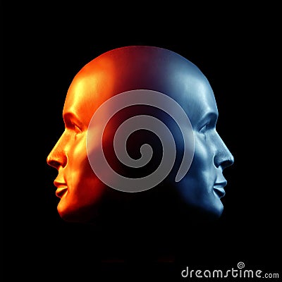 Two-faced head fire and ice statue Stock Photo