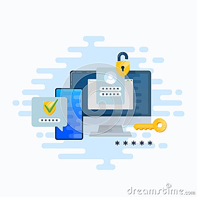 Two factor autentication security illustration. Login confirmation notification with password code message. Smartphone Vector Illustration