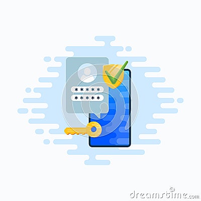 Two factor autentication security illustration. Login confirmation notification with password code message. Smartphone Vector Illustration