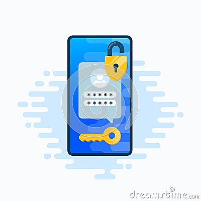 Two factor autentication security smartphone sms illustration. Login confirmation notification with password code Vector Illustration