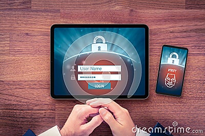 Two-factor authentication with face identification security concept Stock Photo