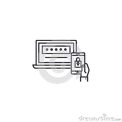 Two factor authentication vector line icon, sign, illustration on background, editable strokes Vector Illustration