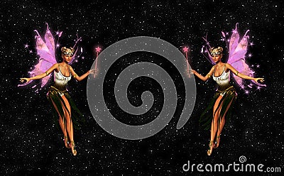 Two Fairies With Magical Wand Illustration Stock Photo