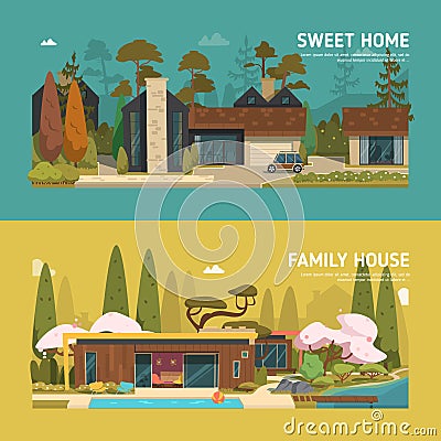 Two family houses Vector Illustration