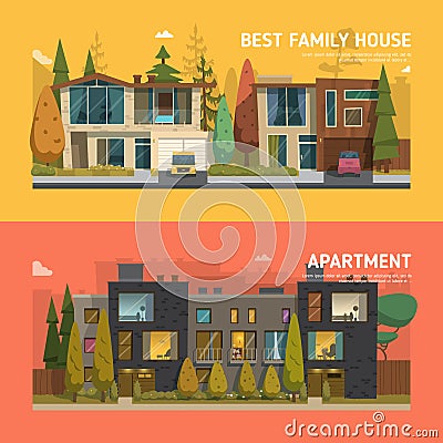 Two family houses Vector Illustration