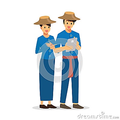 Two farmer using a tablet Vector Illustration