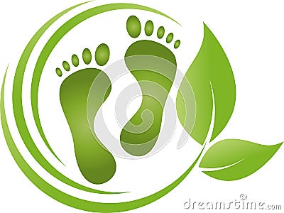Two feet and leaves, foot care and podiatry logo Stock Photo