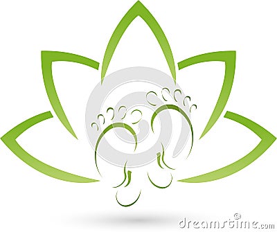 Two feet and leaves, wellness and foot care logo Stock Photo