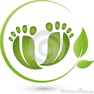 Two feet and leaves, foot care and feet logo Stock Photo