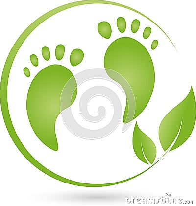 Two feet and leaves, foot care and massage logo Stock Photo