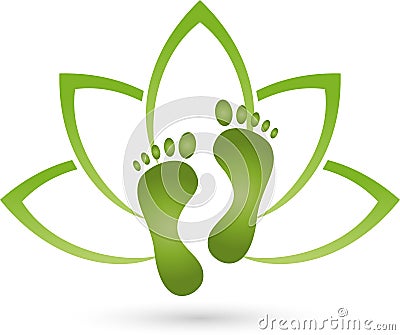 Two feet and leaves, foot care and podiatry logo Stock Photo