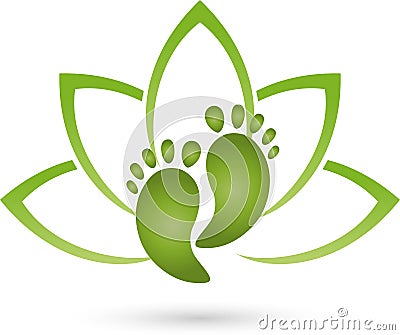 Two feet and leaves, wellness and foot care logo Stock Photo