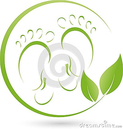 Two feet and plant, leaves, foot care and orthopedics logo Stock Photo