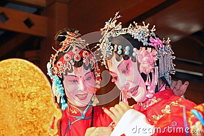 Two female actors perform chinese opera, suzhou, china Editorial Stock Photo