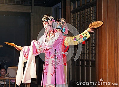 Two female actors perform chinese opera, suzhou, china Editorial Stock Photo