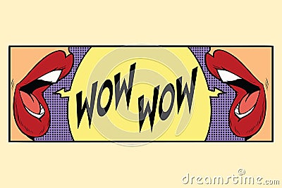 Two female mouth shout wow Vector Illustration