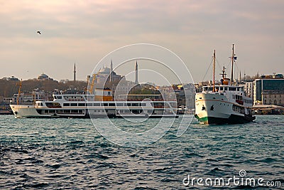 two ferries travel on the goldenhorn in Istanbul Editorial Stock Photo