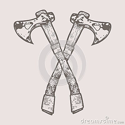 Two fighting axes of Vikings - vector illustration - out line Cartoon Illustration