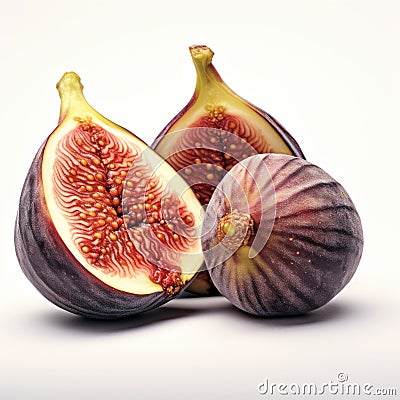 Hyper-detailed Renderings Of Three Figs On White Background Stock Photo