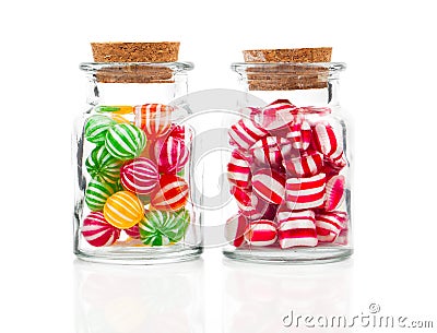 Two filled glass candy jars Stock Photo