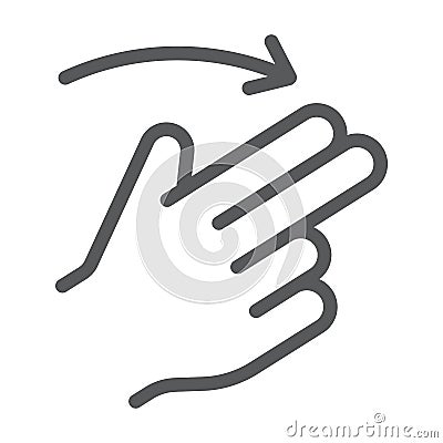 Two finger flick right line icon, gesture and hand, swipe sign, vector graphics, a linear pattern on a white background. Vector Illustration