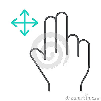 Two fingers free drag thin line icon, gesture and hand, swipe sign, vector graphics, a linear pattern on a white Vector Illustration