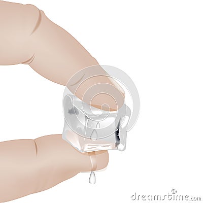 Two fingers of the hand holding the ice. Vector Illustration