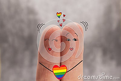 Two fingers are like two people who love each other. Illustration of same sex love. Fingers like a couple in love. same sex Stock Photo